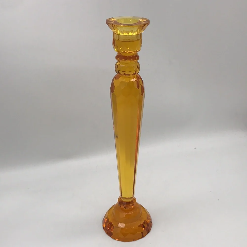 Sorelle Crystal Deep Amber Yellow Dining Candle Stick Holder—Size 11”x 2.75”Base - Picture 3 of 6
